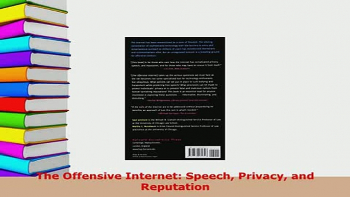 PDF  The Offensive Internet Speech Privacy and Reputation Download Full Ebook