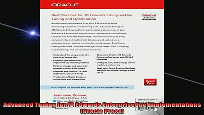 Free PDF Downlaod  Advanced Tuning for JD Edwards EnterpriseOne Implementations Oracle Press  DOWNLOAD ONLINE