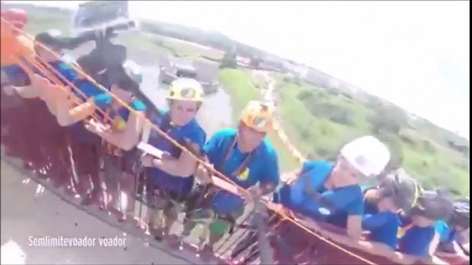 World Record! Rope jump record smashed as 149 daredevils leap from 98ft high bridge at same time