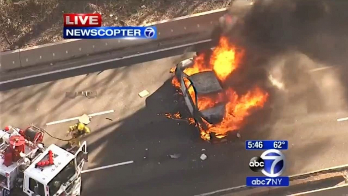 CAR EXPLODES AFTER CATCHING FIRE ON KENNEDY BOULEVARD NEAR LINCOLN TUNNEL