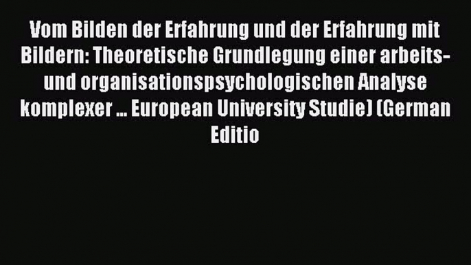 Read Vom Bilden der Erfahrung und der Erfahrung mit Bildern: Theoretische Grundlegung einer