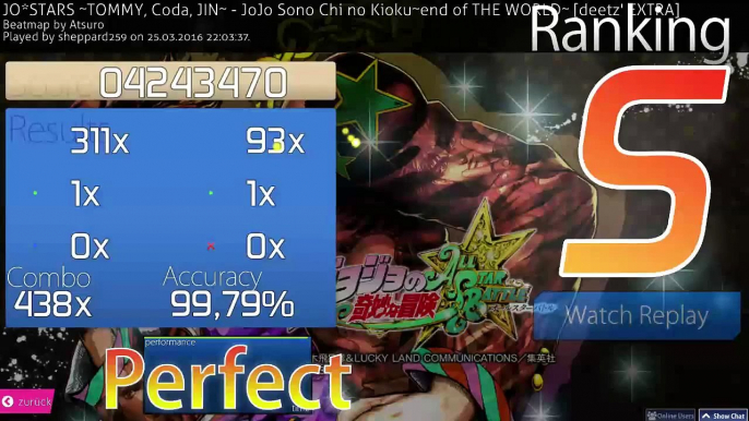 【osu!】|  JoJo Sono Chi no Kioku~end of THE WORLD~ [deetz' EXTRA AR 9,7 Edit]