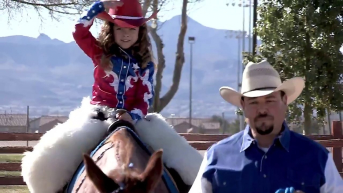 Elizabeth Mueller performs the National Anthem at Horseman's Park in Las Vegas, Nevada