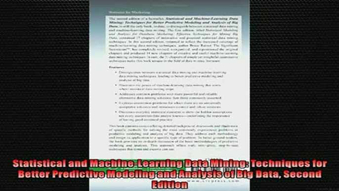 READ book  Statistical and MachineLearning Data Mining Techniques for Better Predictive Modeling  FREE BOOOK ONLINE