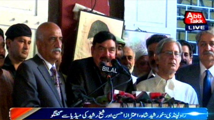 Rawalpindi: Khursheed Shah, Aitzaz Ahsan, Sheikh Rasheed media talk