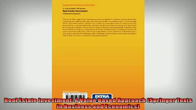 FREE PDF  Real Estate Investment A Value Based Approach Springer Texts in Business and Economics  DOWNLOAD ONLINE