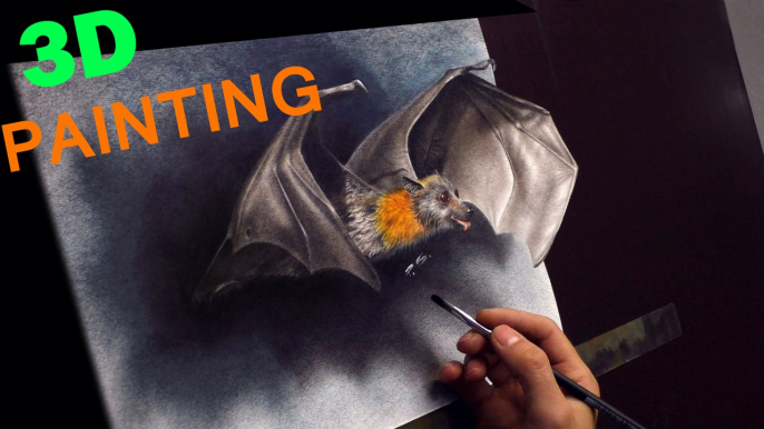 Bat painted in 3D/ Trick Art (Optical Illusion) Drawing