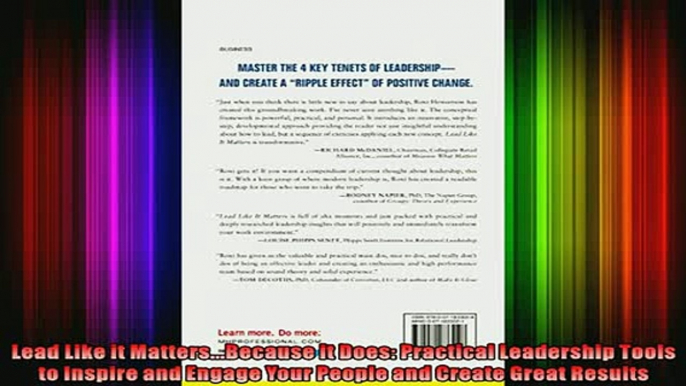 FREE DOWNLOAD  Lead Like it MattersBecause it Does Practical Leadership Tools to Inspire and Engage  FREE BOOOK ONLINE