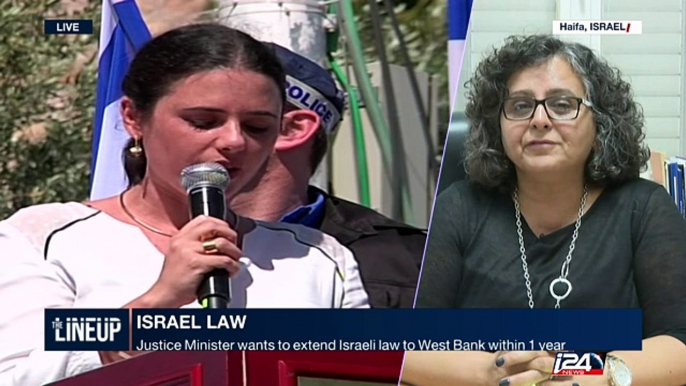 Arab-Israeli lawmaker Aida Touma-Sliman reacts to minister's call for Israeli law in the West Bank