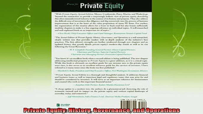 new book  Private Equity History Governance and Operations