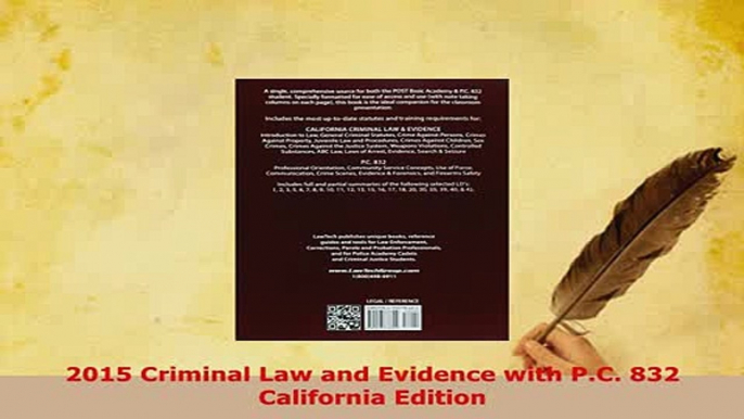 PDF  2015 Criminal Law and Evidence with PC 832 California Edition  Read Online