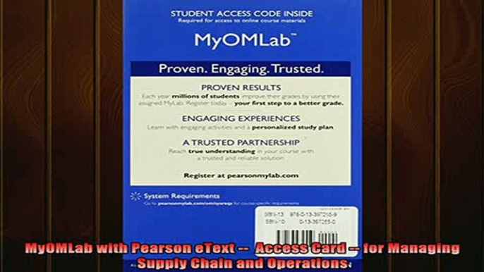 READ book  MyOMLab with Pearson eText   Access Card  for Managing Supply Chain and Operations Full EBook