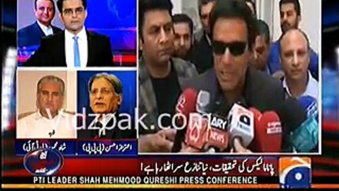 Aitzaz Ahsan's logical reply to Shahzaib Khanzada for comparing Hasan Hussain Nawaz off shore companies with Imran Khan'