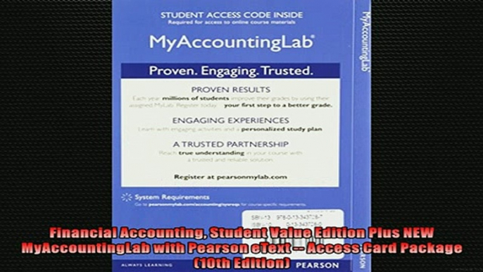 Free PDF Downlaod  Financial Accounting Student Value Edition Plus NEW MyAccountingLab with Pearson eText   DOWNLOAD ONLINE