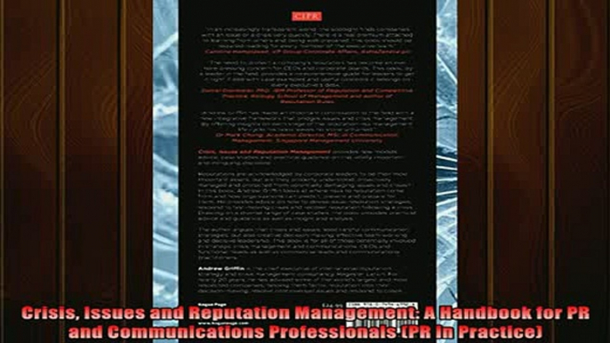 READ book  Crisis Issues and Reputation Management A Handbook for PR and Communications Full EBook