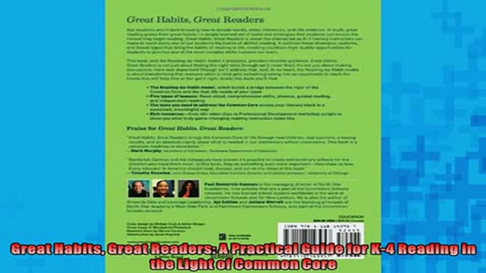 FREE PDF  Great Habits Great Readers A Practical Guide for K4 Reading in the Light of Common Core  FREE BOOOK ONLINE