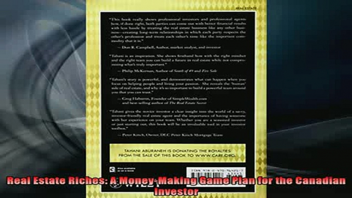 READ FREE Ebooks  Real Estate Riches A MoneyMaking Game Plan for the Canadian Investor Full Free