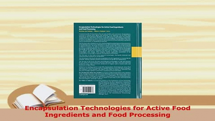 PDF  Encapsulation Technologies for Active Food Ingredients and Food Processing Ebook