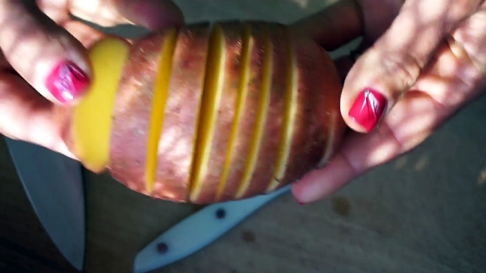 Vegan cooking recipe How to Hasselback Potatoes Baked Potatoes