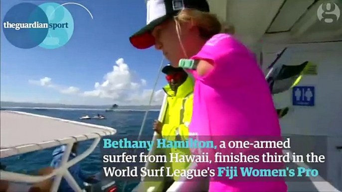 One-armed Hawaiian surfer Bethany Hamilton beats world No1 in Fiji