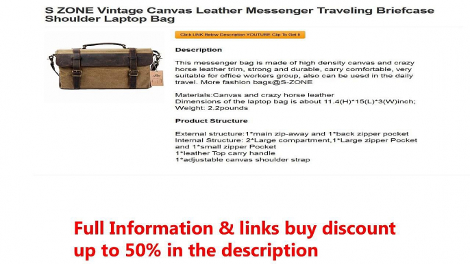 S ZONE Vintage Canvas Leather Messenger Traveling Briefcase Shoulder Laptop Bag