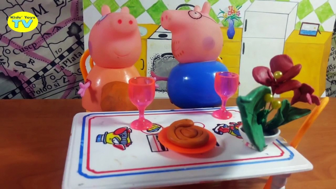 Pregnant Mummy Pig Daddy Pig Chef Cooking Pancakes Pizzeria Fun Kitchen Peppa Pig family t