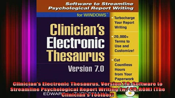 READ book  Clinicians Electronic Thesaurus Version 70 Software to Streamline Psychological Report Full EBook