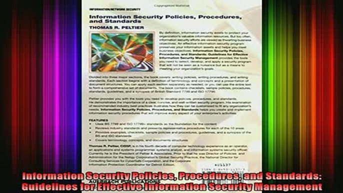 DOWNLOAD FREE Ebooks  Information Security Policies Procedures and Standards Guidelines for Effective Full Free