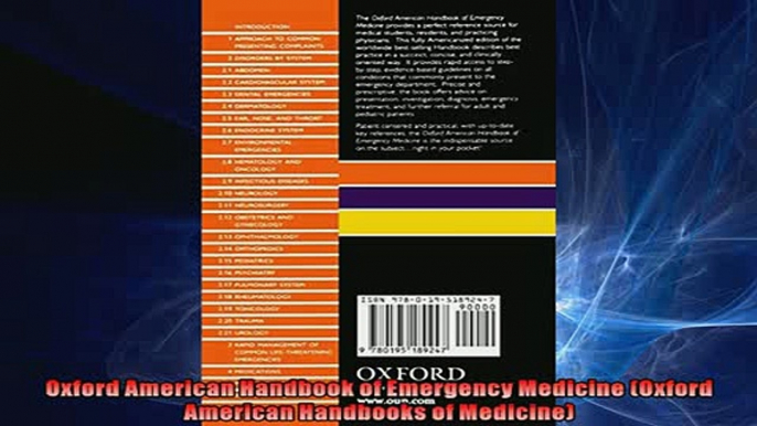 EBOOK ONLINE  Oxford American Handbook of Emergency Medicine Oxford American Handbooks of Medicine  FREE BOOOK ONLINE