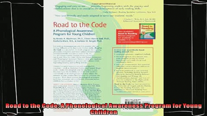 different   Road to the Code A Phonological Awareness Program for Young Children