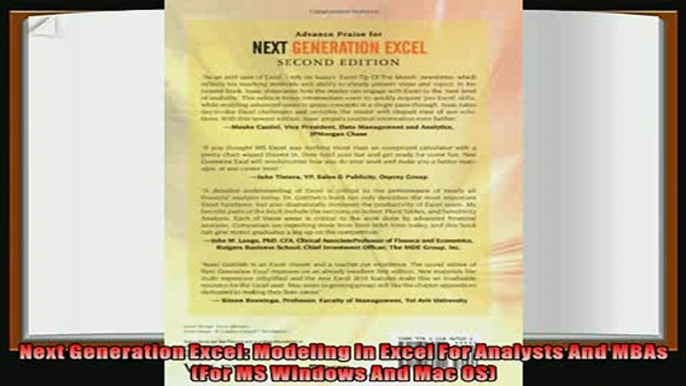 complete  Next Generation Excel Modeling In Excel For Analysts And MBAs For MS Windows And Mac OS