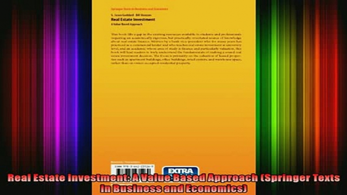 READ book  Real Estate Investment A Value Based Approach Springer Texts in Business and Economics Full Free