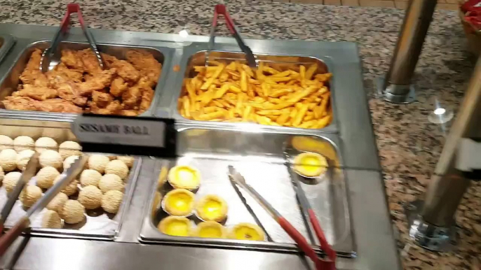 Chicken Rolls Bread Fries Fried Banana Bar at Chinese Buffet Restaurant