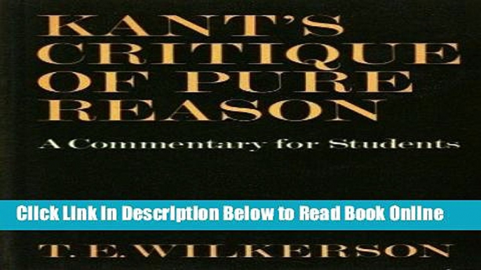 Read Kant s Critique of Pure Reason a Commentary for Students  Ebook Free