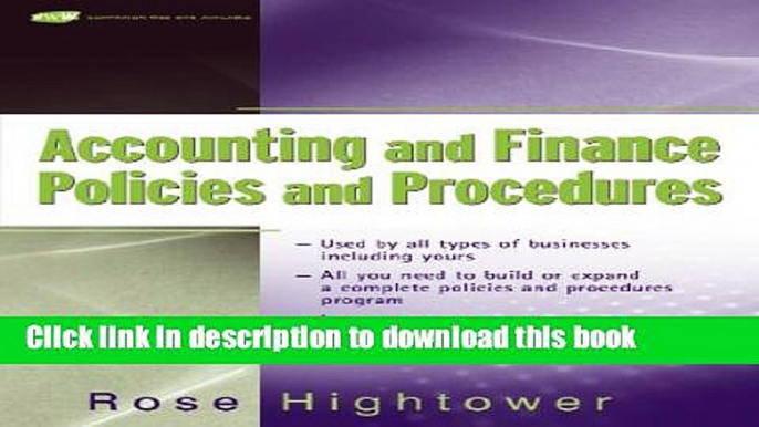 [Download] Accounting and Finance Policies and Procedures, (with URL)  Full EBook