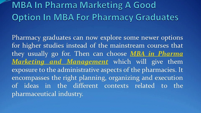 MBA In Pharma Marketing A Good Option In MBA For Pharmacy Graduates