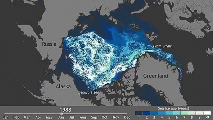 Движение льдов Арктики за 27 лет показали за минуту
