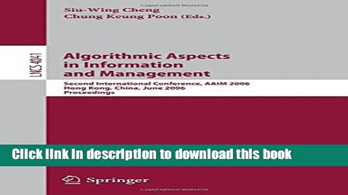 Read Algorithmic Aspects in Information and Management: Second International Conference, AAIM