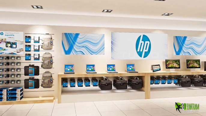 3D Interior Walkthrough Animation for HP (Hewlett-Packard) Retail Show Room | HP publication booth