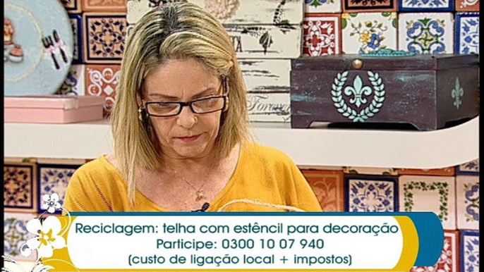 Artesanato - Reciclagem: telha com stencil para decoração