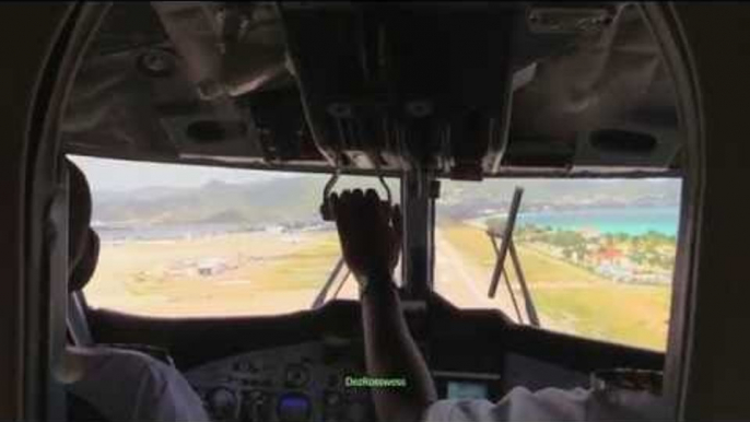 Cockpit View of Small Plane Landing at St. Maarten