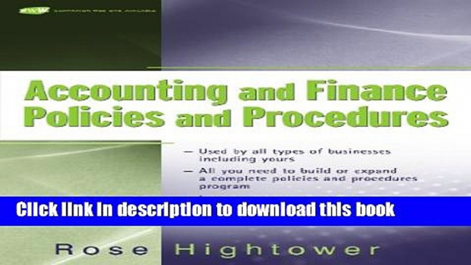 Download Books Accounting and Finance Policies and Procedures, (with URL) Ebook PDF