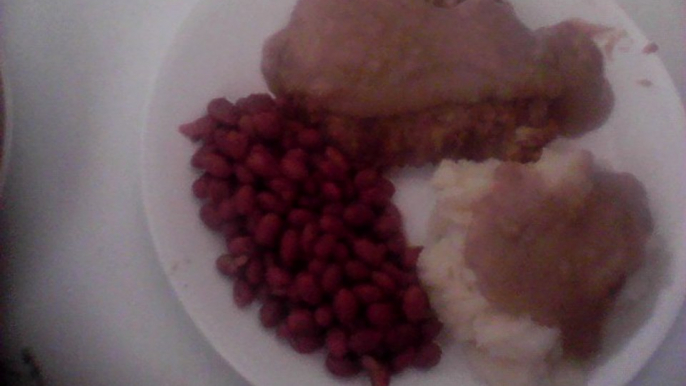 Kentucky fried steak with home made gravy and red beans recipe