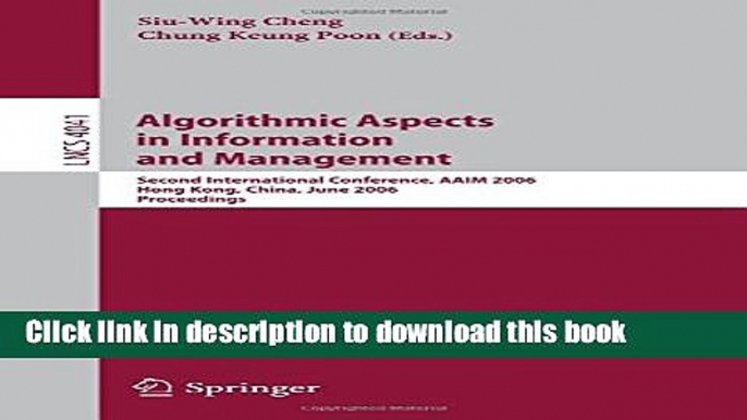 Read Algorithmic Aspects in Information and Management: Second International Conference, AAIM