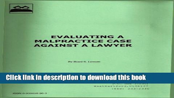 Books Evaluating A Malpractice Case Against A Lawyer Free Online