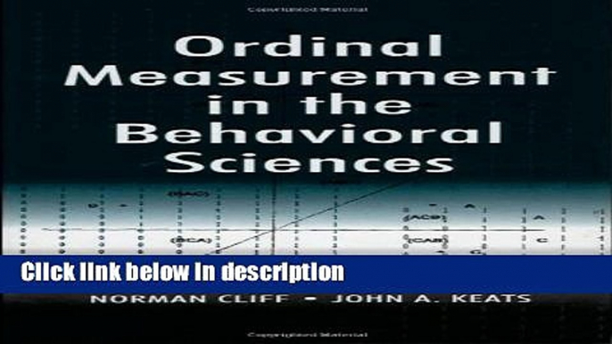 Books Ordinal Measurement in the Behavioral Sciences Full Online