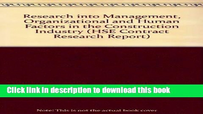 Books Research into Management, Organizational and Human Factors in the Construction Industry Free