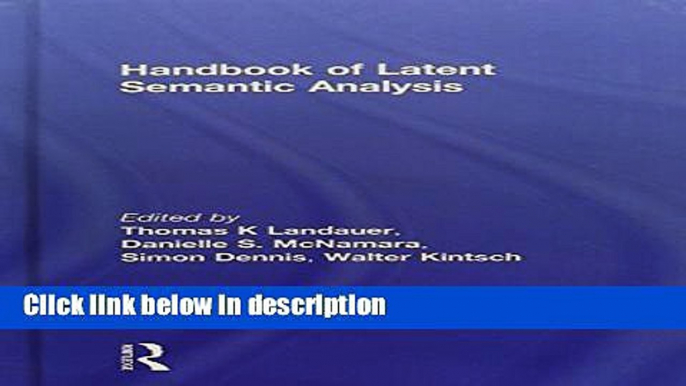 Books Handbook of Latent Semantic Analysis (University of Colorado Institute of Cognitive Science