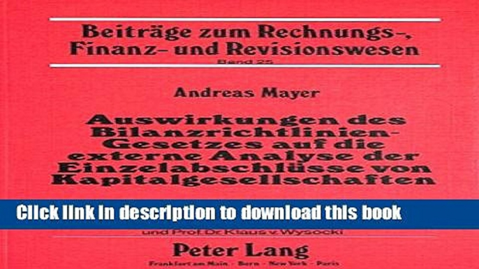 PDF  Auswirkungen des Bilanzrichtlinien-Gesetzes auf die externe Analyse der EinzelabschlÃ¼sse von