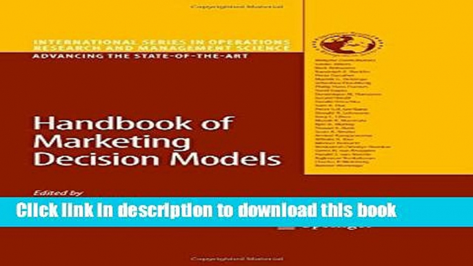 [PDF] Handbook of Marketing Decision Models (International Series in Operations Research